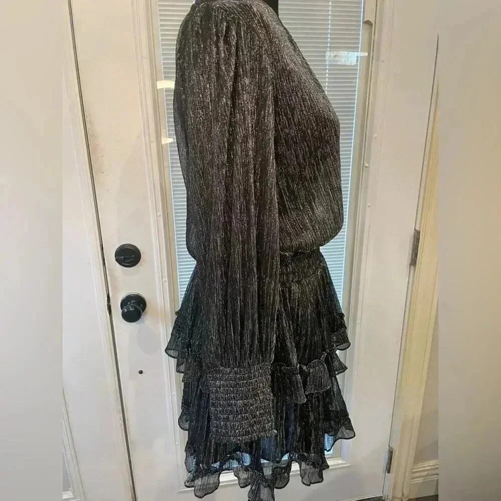 MISA Los Angeles NWT Metallic Black & Silver Smocked Mini Dress Womens Size XS - Picture 4 of 12